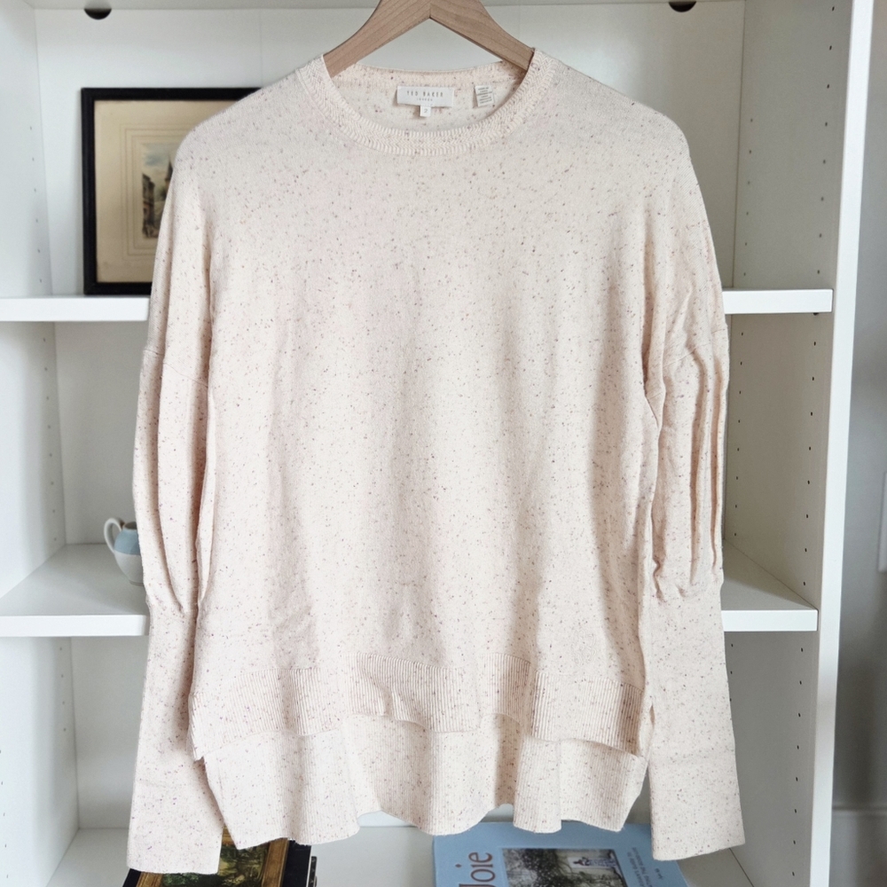 Ted Baker Cream Pink Speckled Knit Crewneck Sweater Womens Size 2